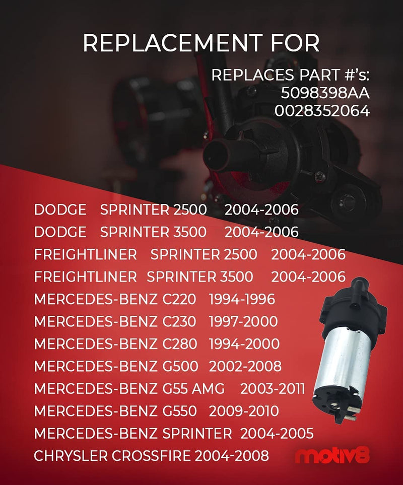 Electric Auxiliary Coolant Pump | Mercedes-Benz C CLK G Sprinter | Dodge Sprinter 2500 3500 | Replaces: 5098398AA & 0028352064 - Motiv8