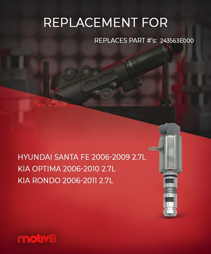 Variable Valve Timing (VVT) Solenoid | Hyundai Santa Fe 06-09 | Kia Optima 06-10, Rondo 07-10 | Replaces: 243563E000 - Motiv8