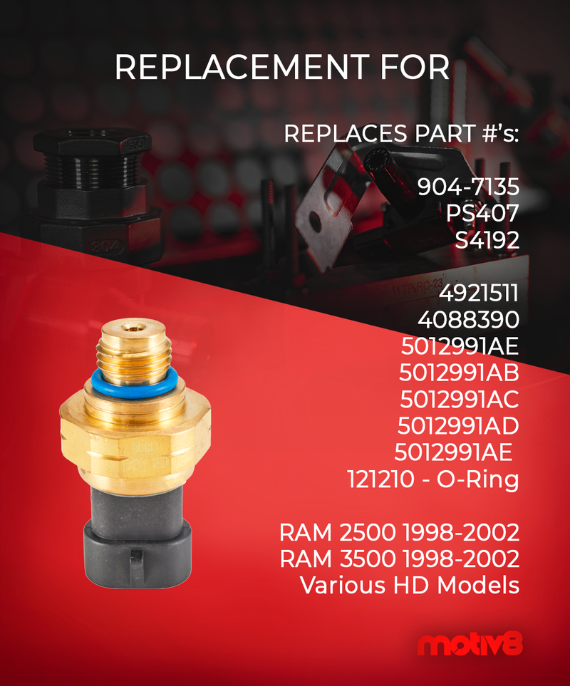 HD Engine Oil Pressure Sensor for 1998-2002 Dodge RAM 5.9L 24V 5012991AE | Replaces: Cummins 4921511 - Motiv8