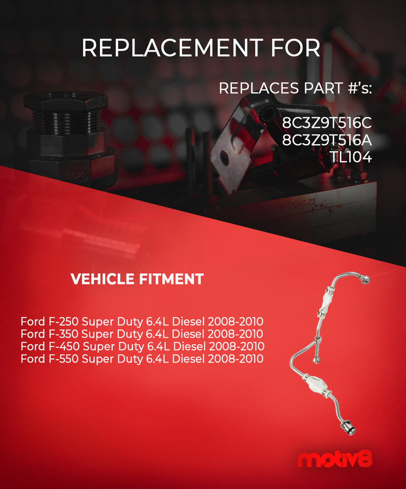 Turbocharger Oil Line Kit For Ford SUPER DUTY 6.4L F250 F350 F450 F550 | Replaces 8C3Z9T516C - Motiv8