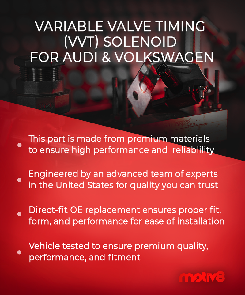 Variable Valve Timing (VVT) Solenoid | Volkswagen Beetle CC EOS GTI Jetta Passat Tiguan | Audi A3 Q3 S3 TT | 06H109257C - Motiv8