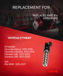 Variable Valve Timing Solenoid - Intake / Exhaust for Hyundai Equus 12-16, Genesis 12-16, Genesis G80 17-20, Genesis G90 17-20; Kia K900 15-17 | Replaces: 243553F400 - Motiv8