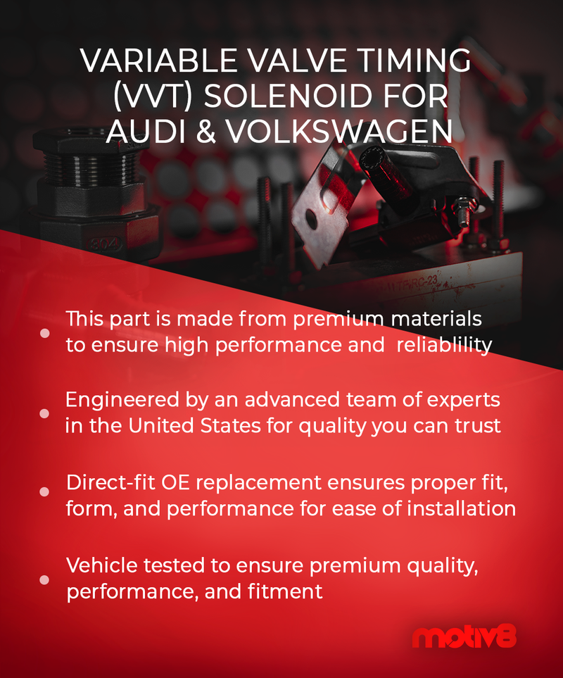 Variable Valve Timing Solenoid for Audi A4 05-08, A6 09-11, TT RS 12-13 & Volkswagen Beetle 12-19, Golf 10-14, Jetta 11-14, Passat 12-14 | Replaces 06E109257P - Motiv8
